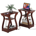 Cherry End Tables Set of 2 with Charging Station R22378