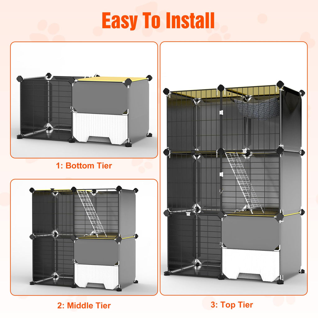 3-Tier Cat Cage with Litter Box, Hammock & Ladders G983