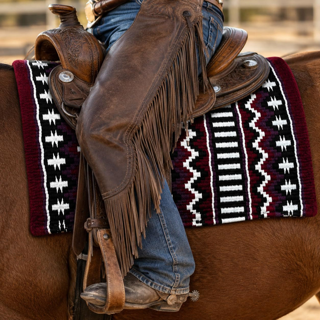 Burgundy Black White Tribal Horse Saddle Pad F885645