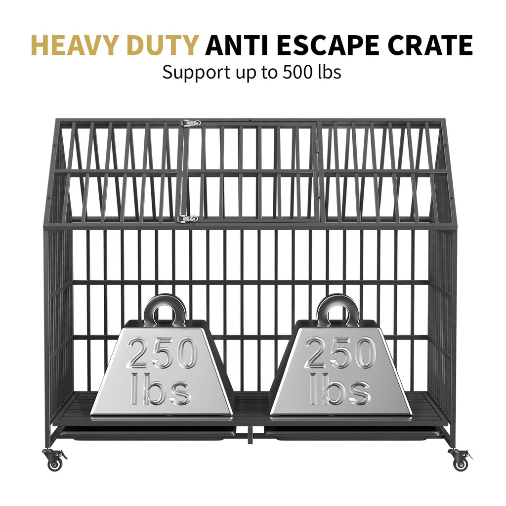 52 Inch Heavy Duty XXL Dog Crate with Open Roof Top, Trays and Wheels W9230