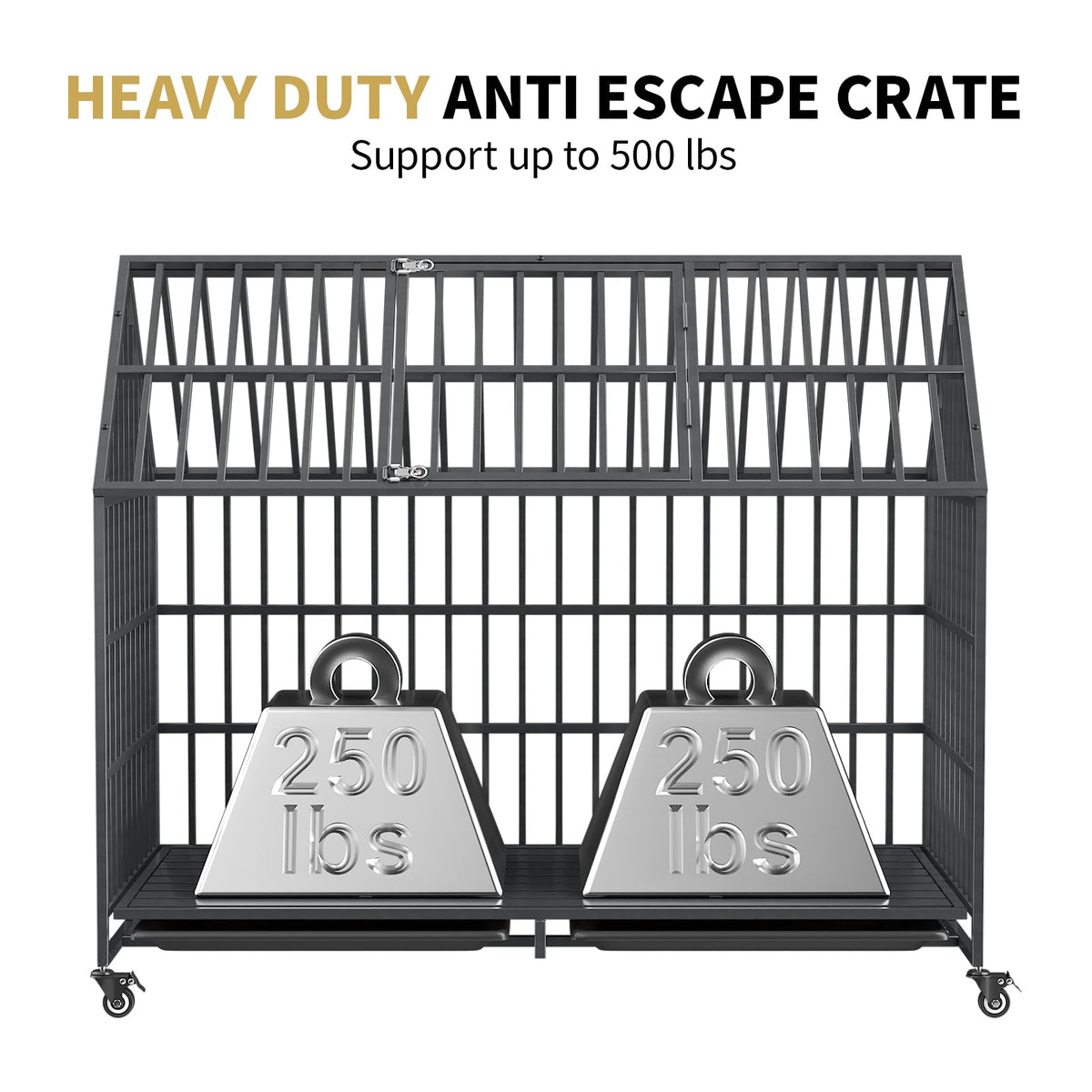 52 Inch Heavy Duty XXL Dog Crate with Open Roof Top, Trays and Wheels W9230