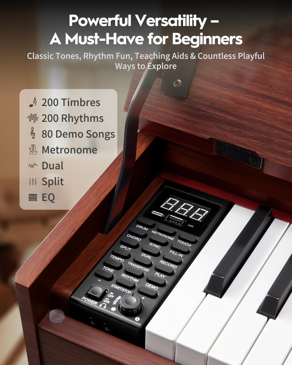88 Keys Hammer-Action Fully Weighted Digital Piano with Furniture Stand H66374