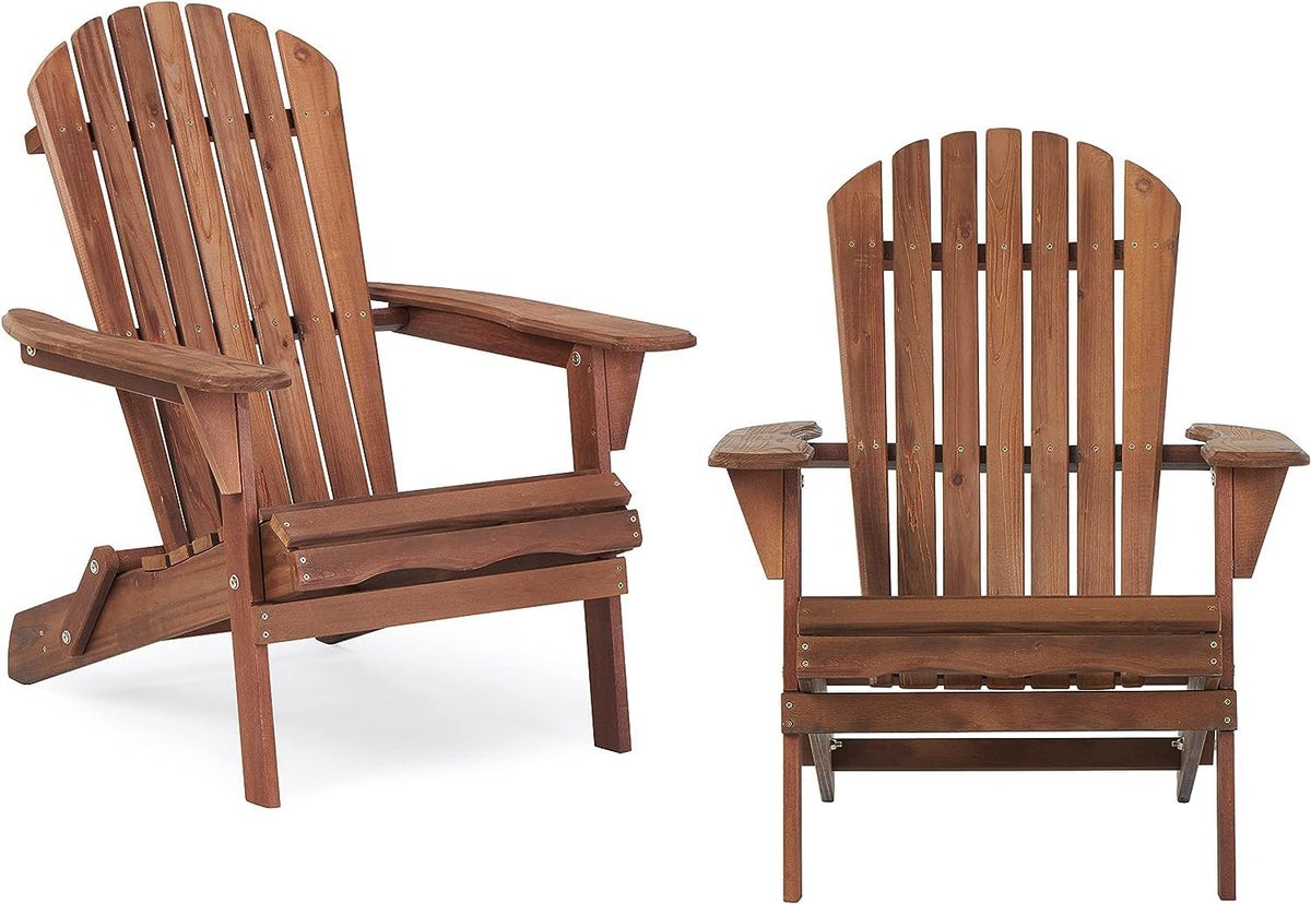 Folding Adirondack Chairs Set of 2 Solid Cedar Wood R221714
