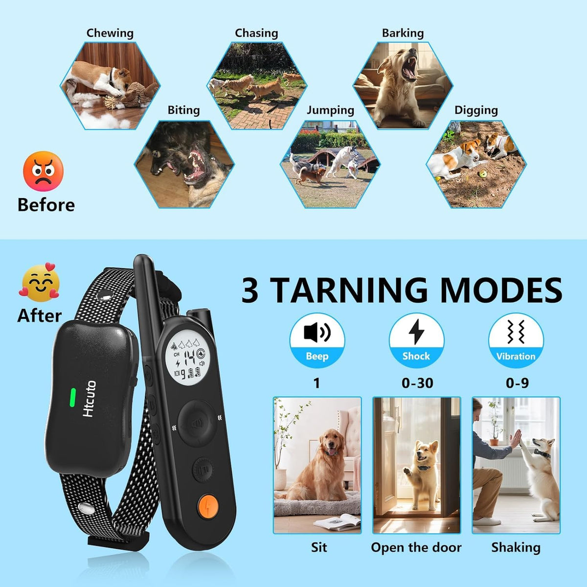 Wireless Dog Fence & Training Collar for 2 Dogs, IPX7 Waterproof, Black F92108