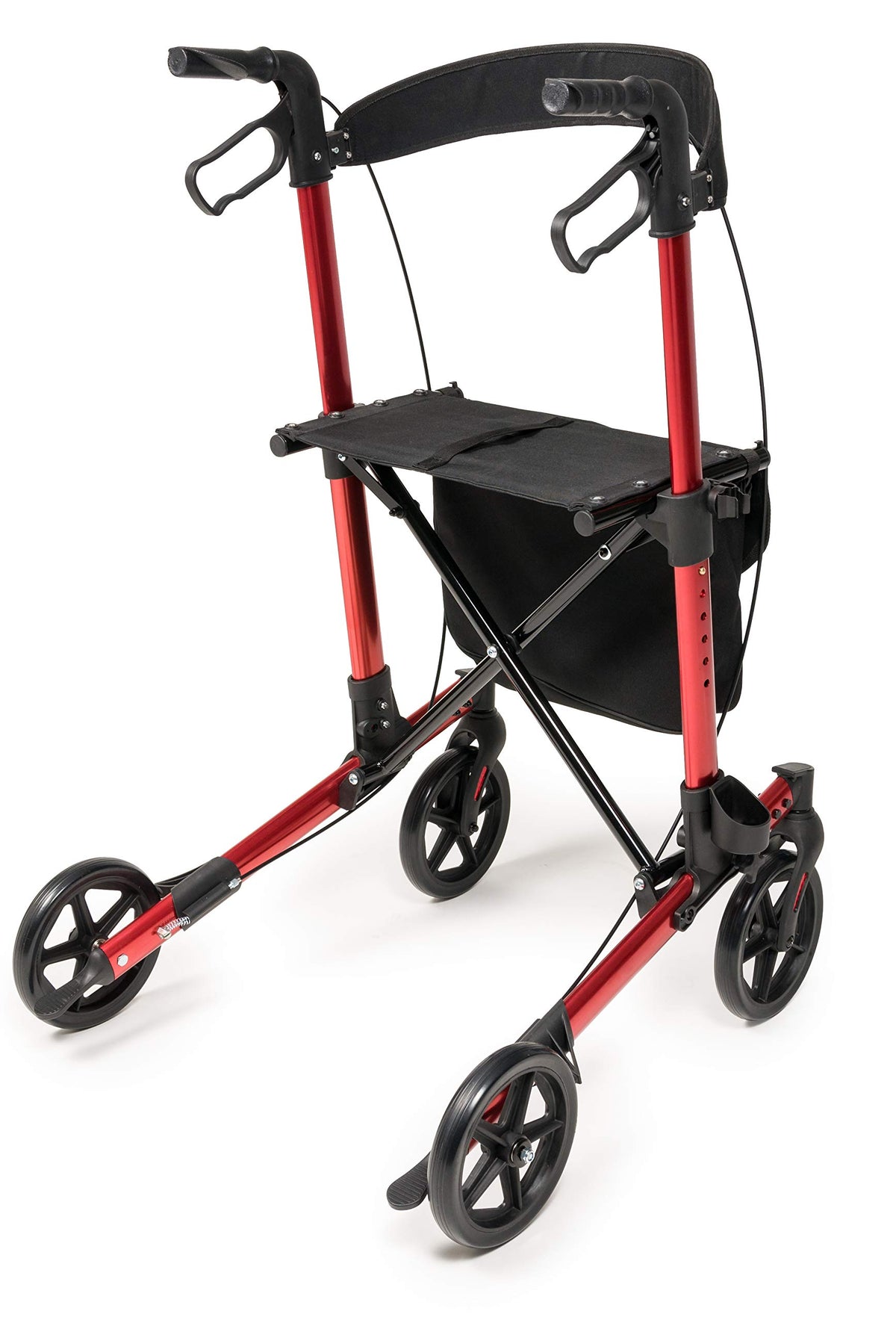 Tall Rollator Walker with Seat 8” Wheels Apple Red N14684