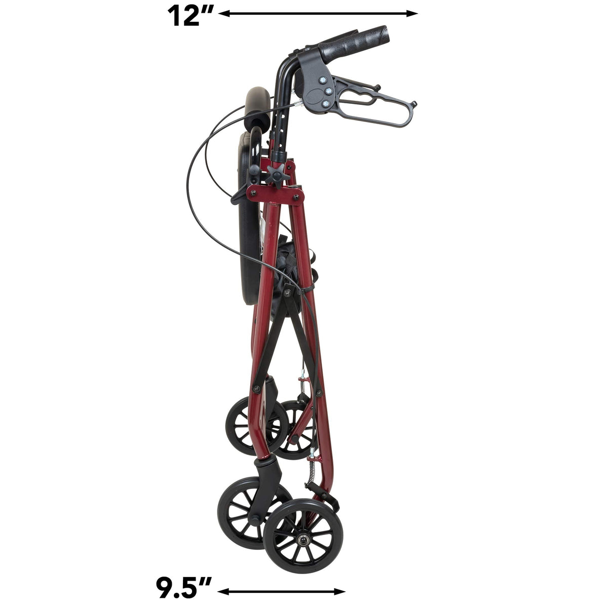Aluminum Rollator Walker with Seat, 6-inch Wheels, Foldable, Burgundy E6531
