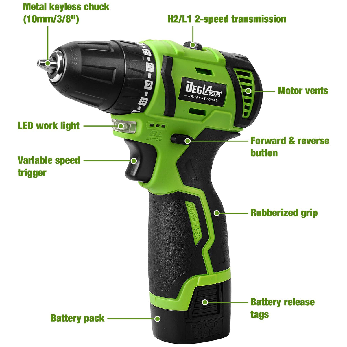 16.8V Cordless Brushless Power Drill with Battery and Charger U46261