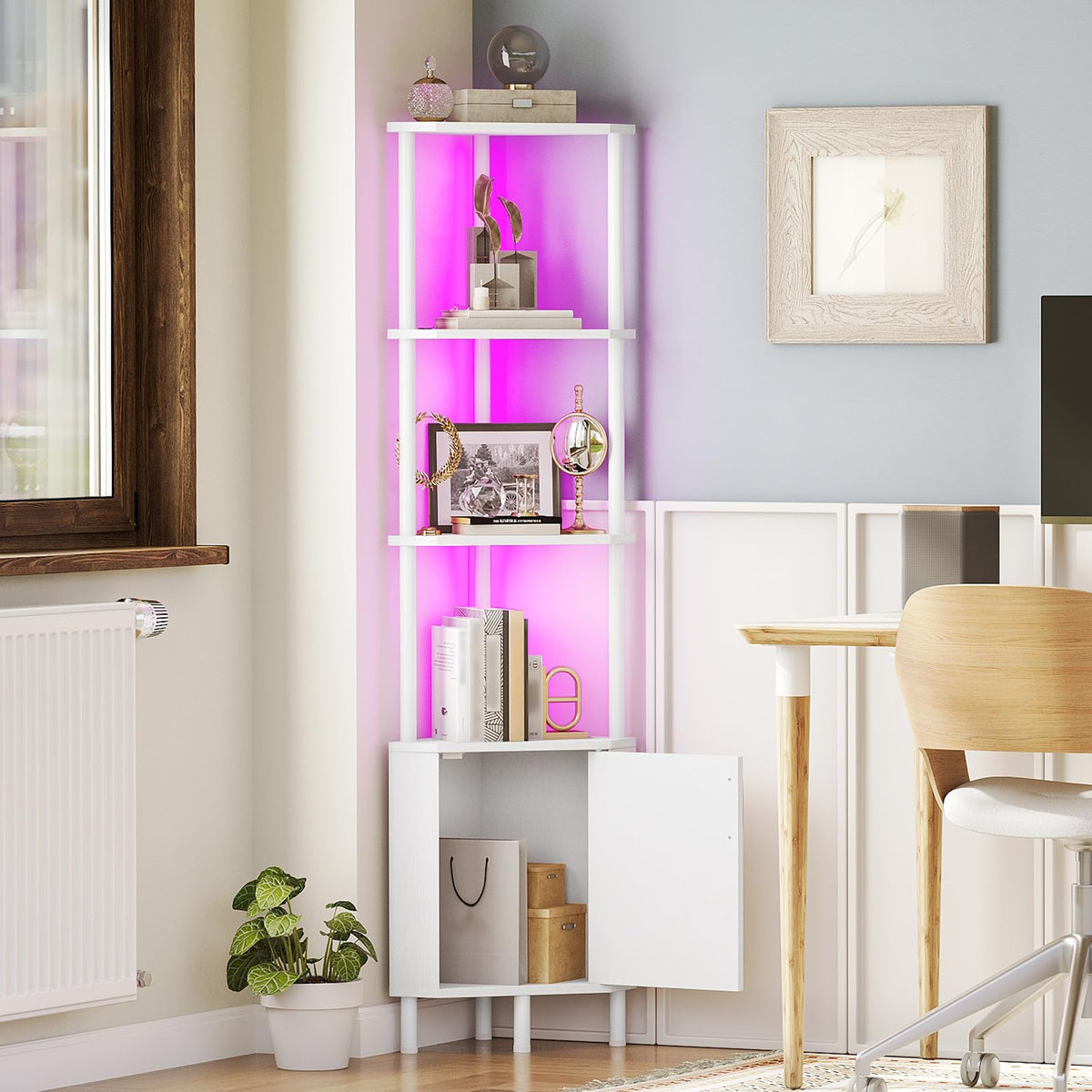 White 5-Tier Corner Cabinet with Doors T415