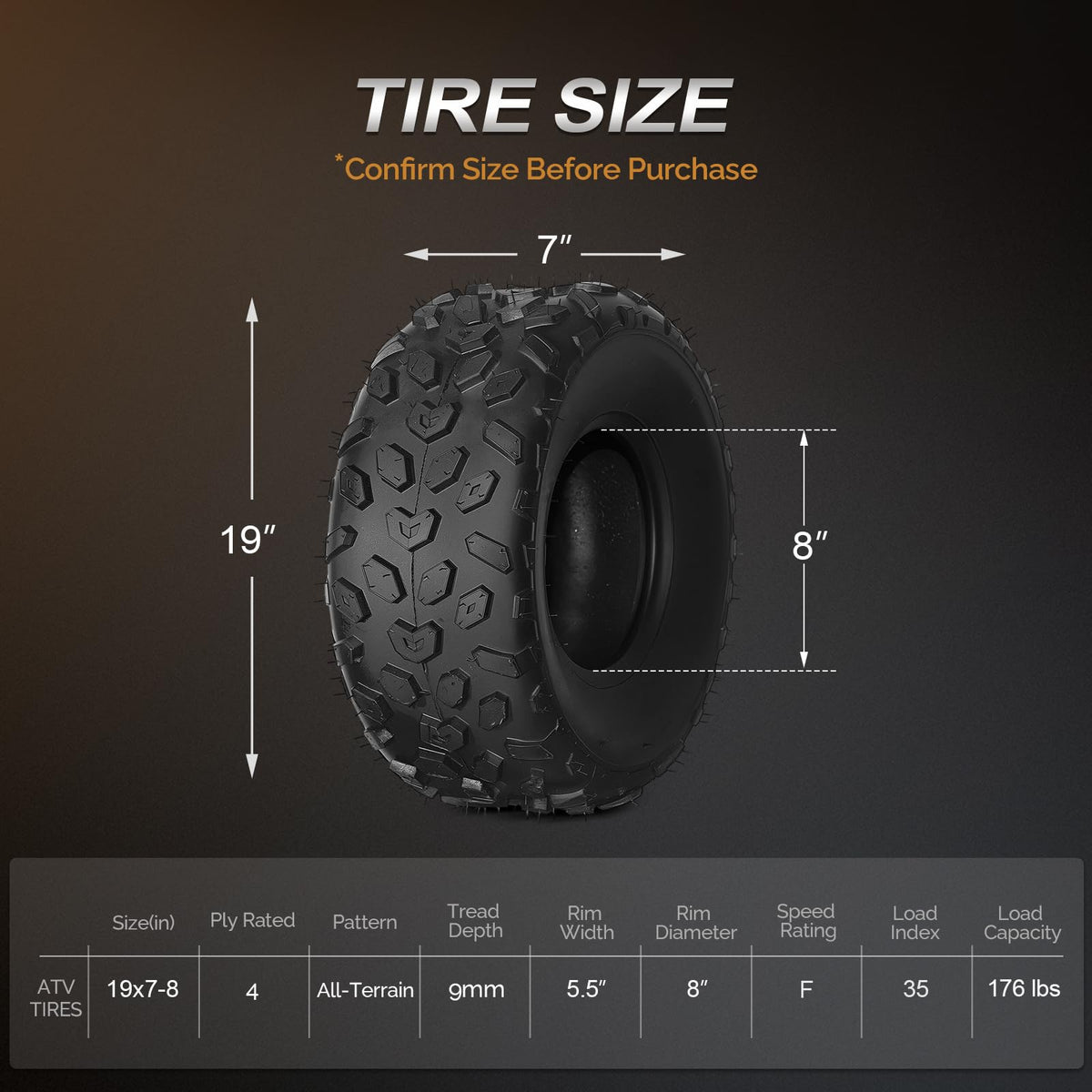 19x7-8 Tubeless ATV UTV Tires Set of 2 U721