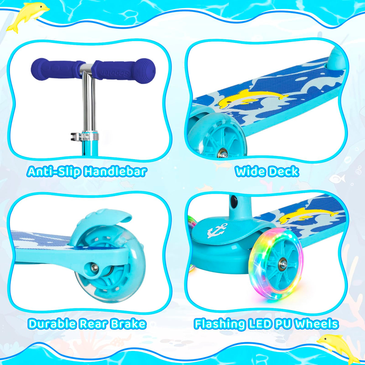 3-Wheel Toddler Kick Scooter with Light-Up Wheels Y294170