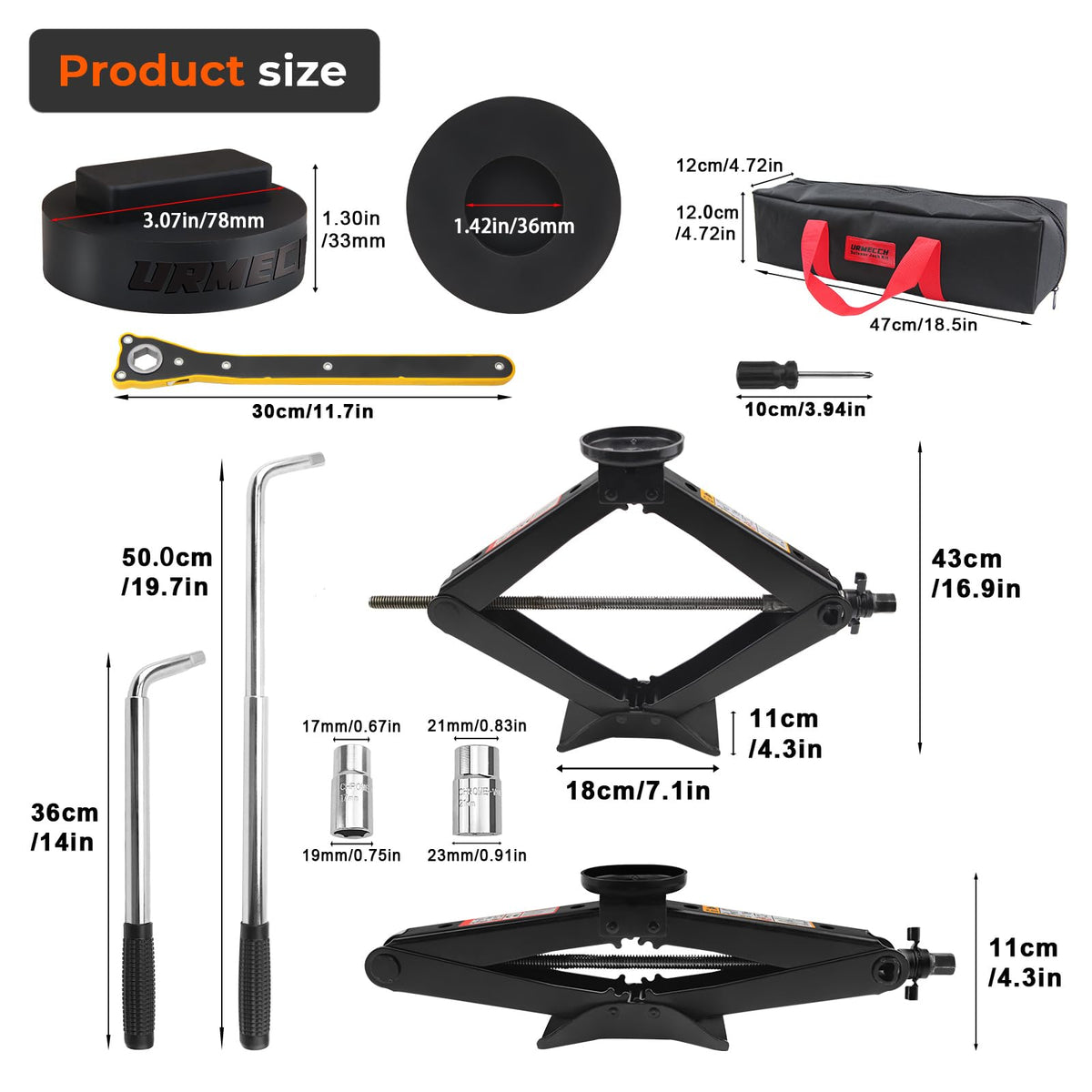 3-Ton Scissor Jack Kit with Rubber Jack Pads M2395