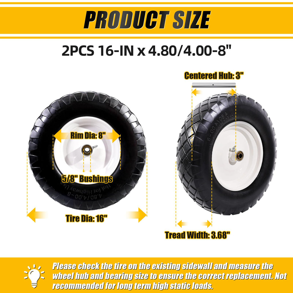 4.80/4.00-8" Flat Free Wheelbarrow Tire and Wheel A2423
