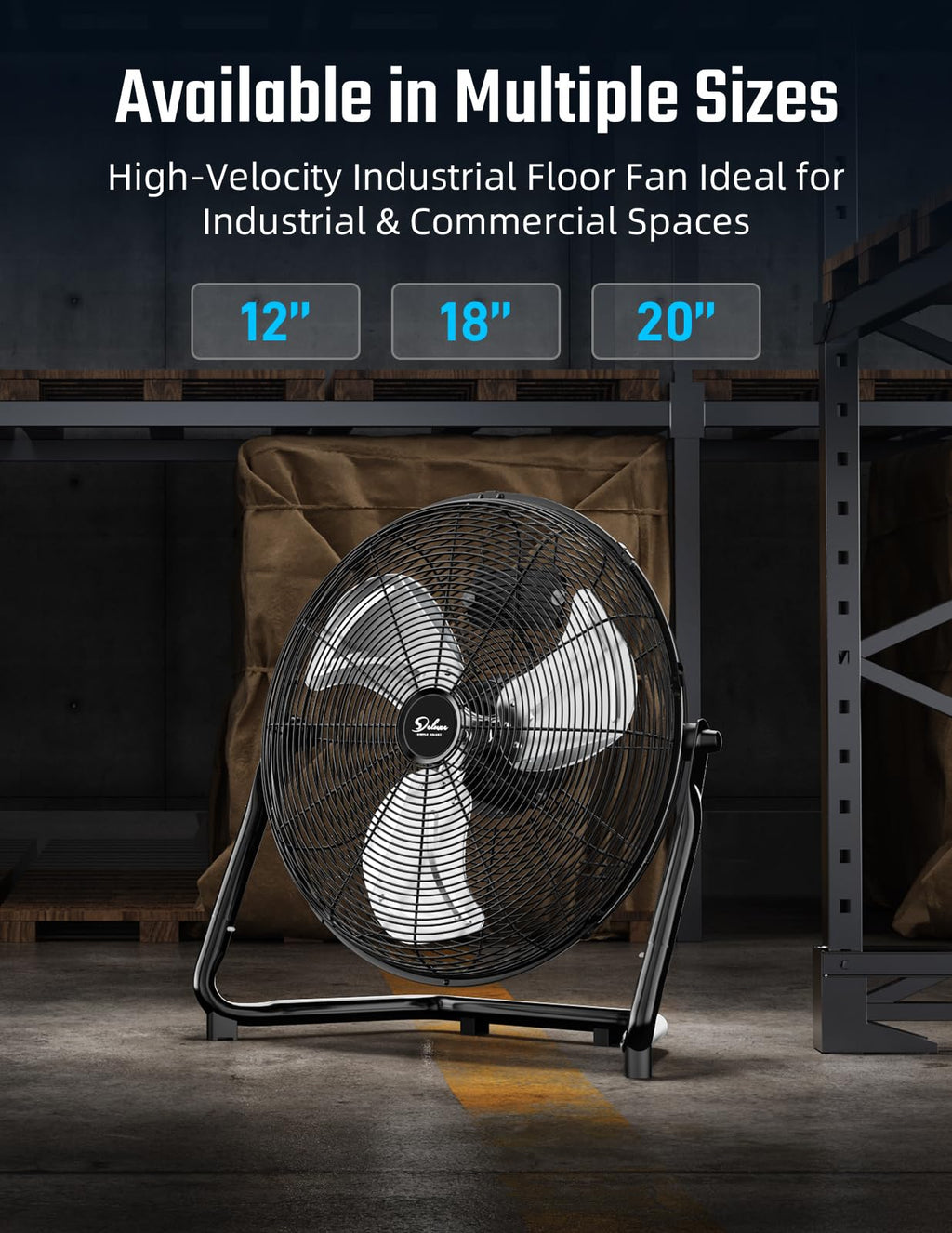 18 Inch 3-Speed High Velocity Metal Industrial Floor Fans Black 2 Pack N328