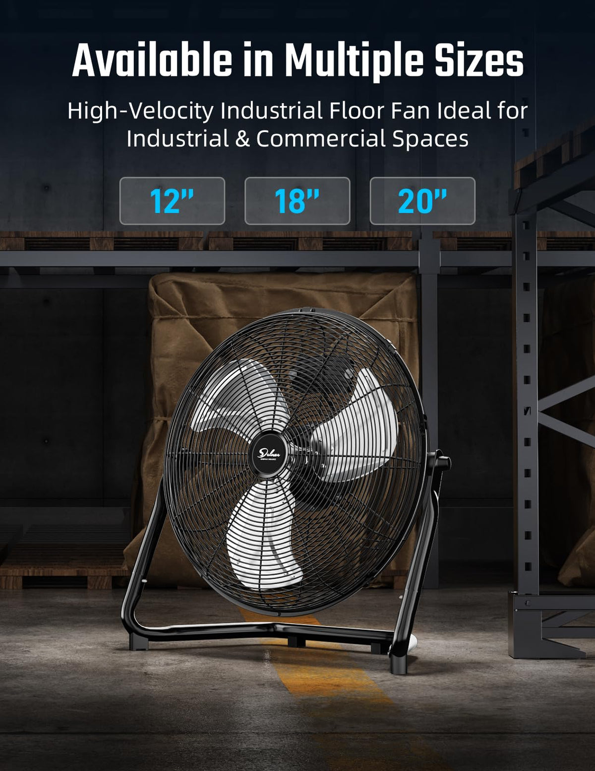 18 Inch 3-Speed High Velocity Metal Industrial Floor Fans Black 2 Pack N328