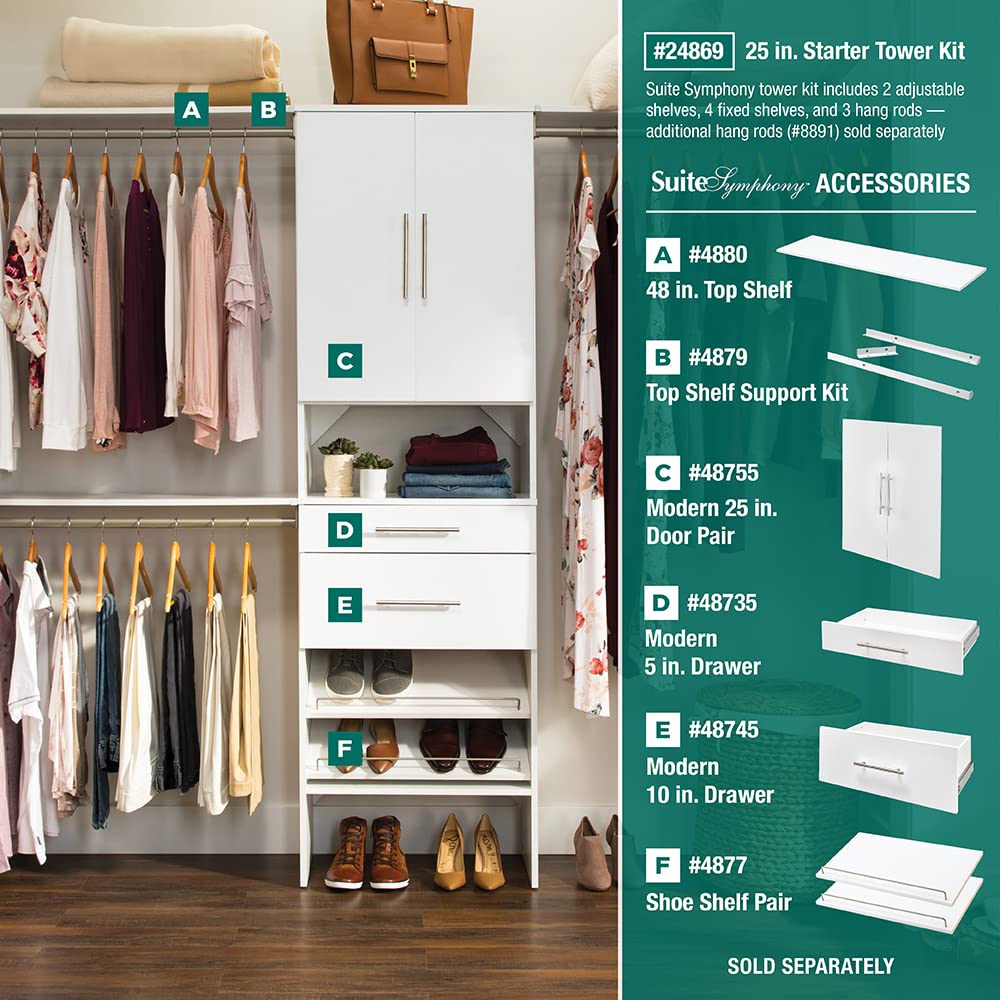 Wood Closet Organizer System with Tower and 3 Hang Rods and Shelving X307
