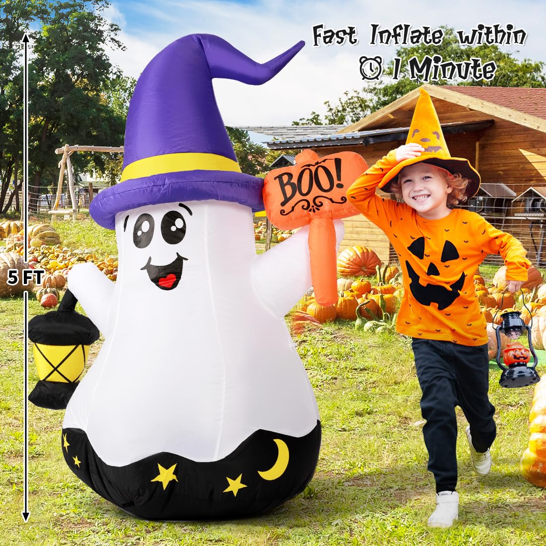 5 FT Halloween Inflatables Ghost with Built-in LEDs S6201