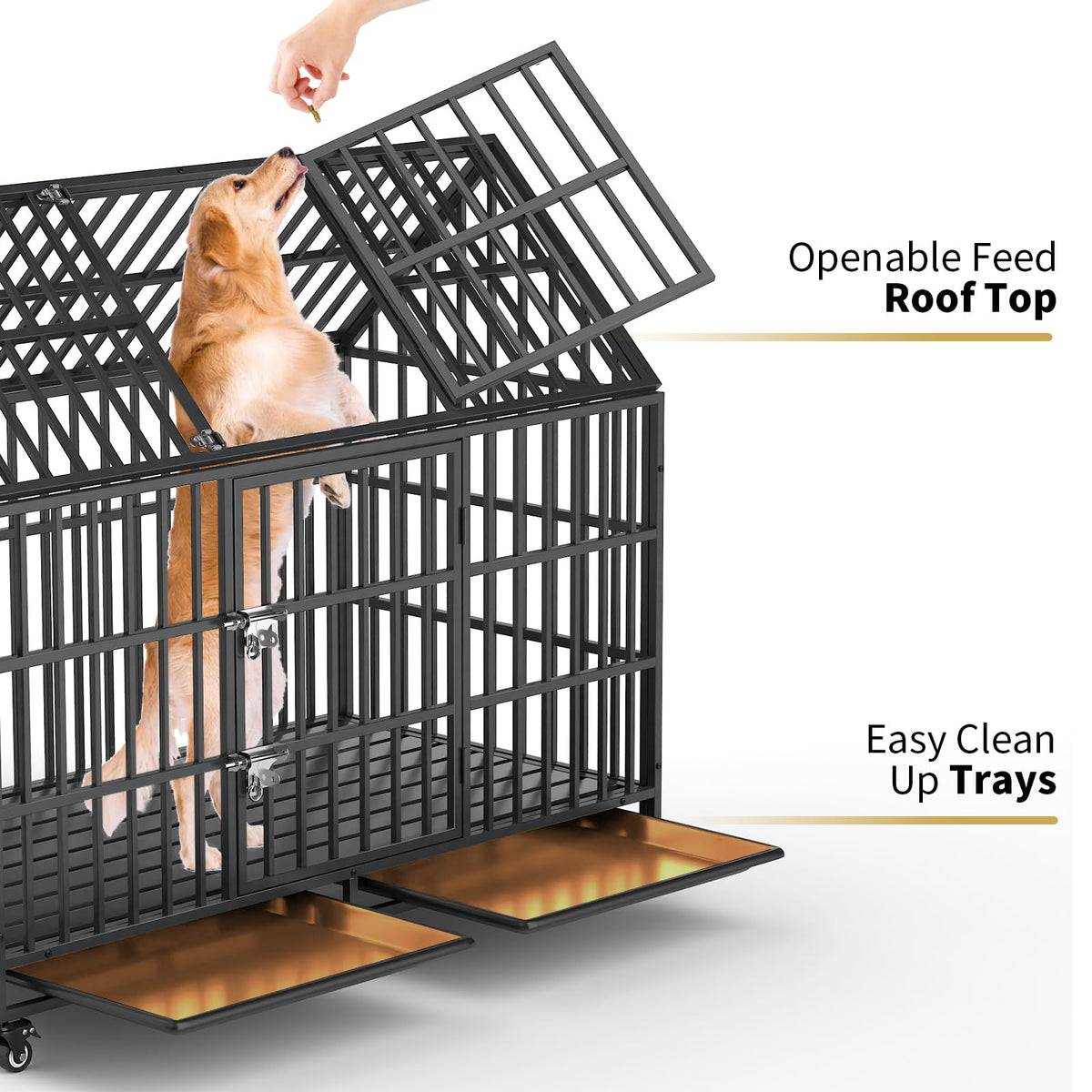 52 Inch Heavy Duty XXL Dog Crate with Open Roof Top, Trays and Wheels W9230