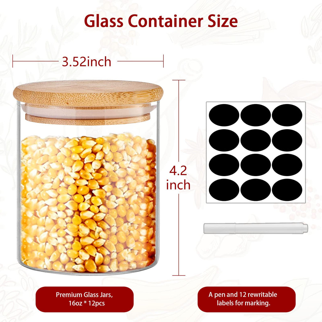 16 oz Glass Food Storage Jars with Bamboo Lids G430321