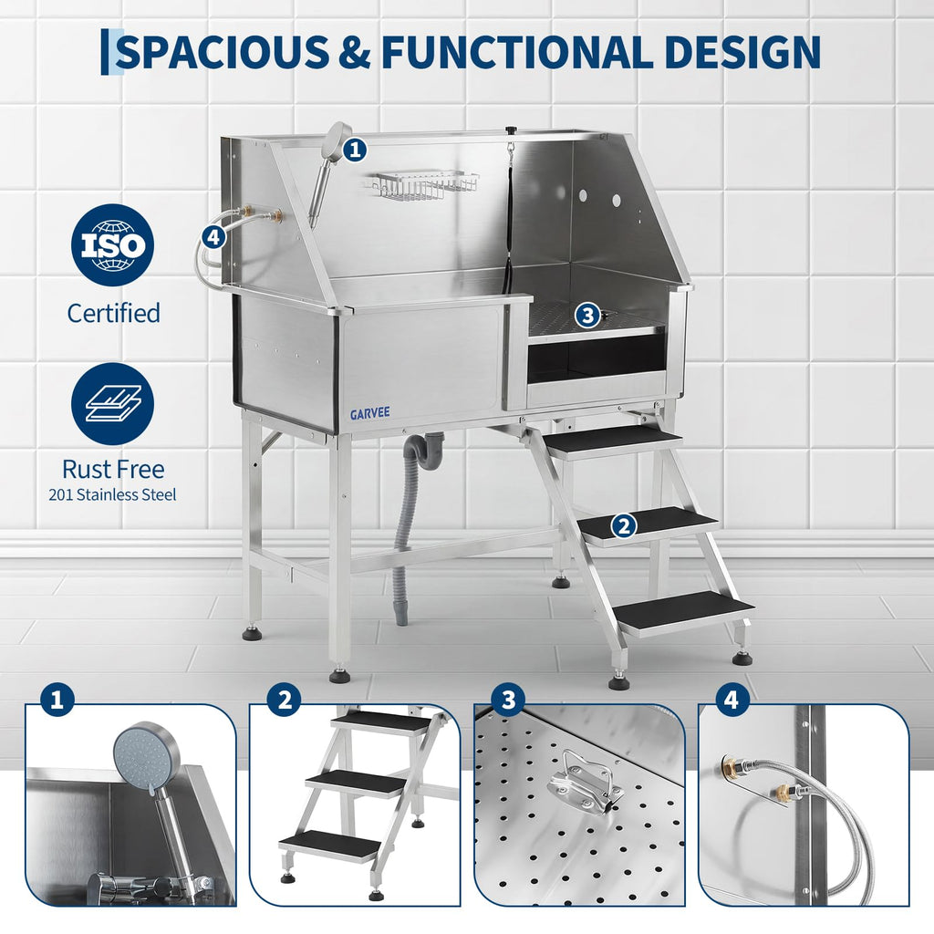 46 Inch Stainless Steel Dog Washing Station with Stair U978711