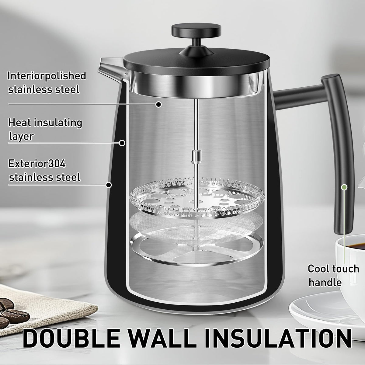 50oz Stainless Steel Insulated French Press Coffee Maker R93164