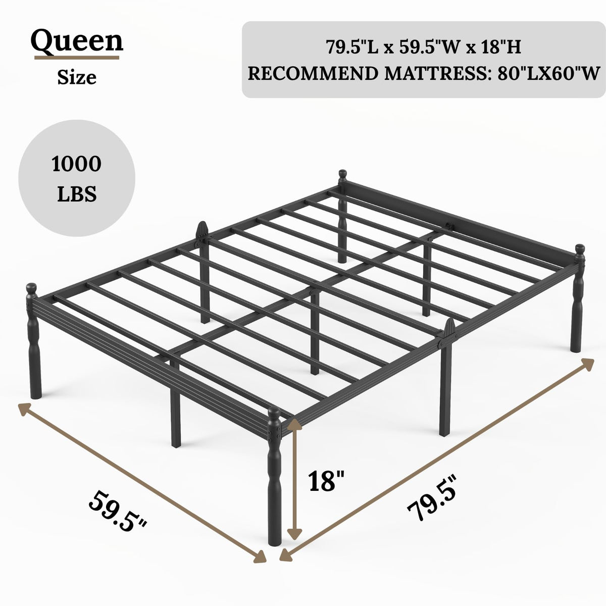 18" Metal Queen Platform Bed Frame M731