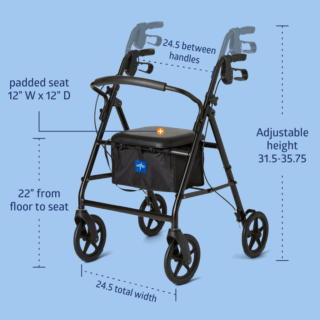Burgundy Aluminum Rollator Walker with 8” Wheels and Padded Seat P3596