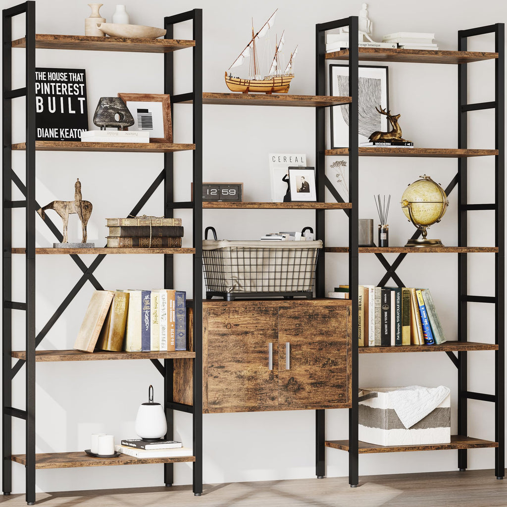 70 x 70" 5 Tier Bookcase with Storage Cabinet Rustic Brown S5960
