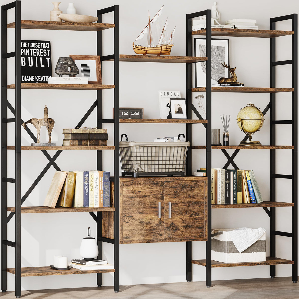 70 x 70" 5 Tier Bookcase with Storage Cabinet Rustic Brown S5960