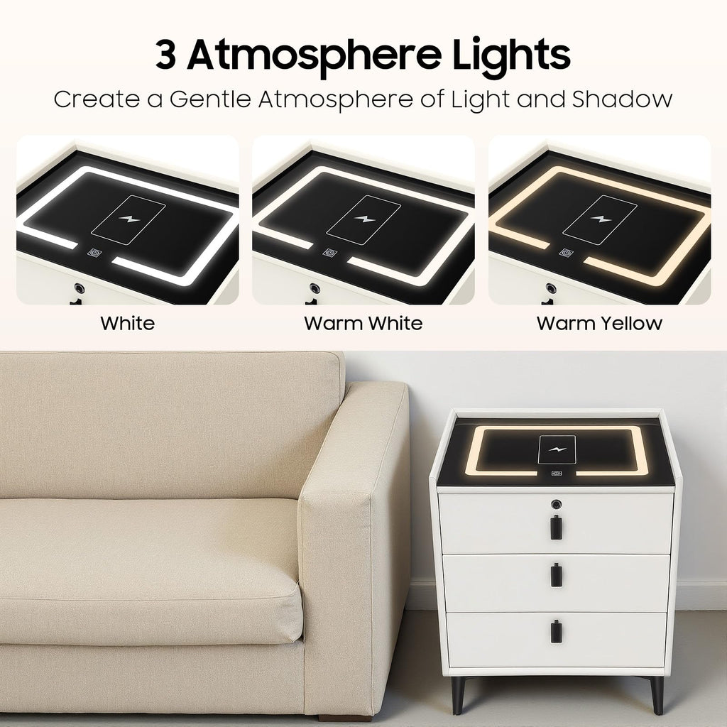 LED Nightstand with Charging Station and Drawers W7773
