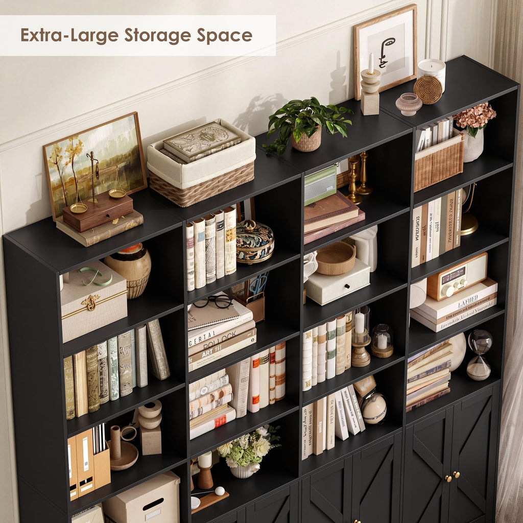 72.8" Black Bookshelf with 8 Doors T298353