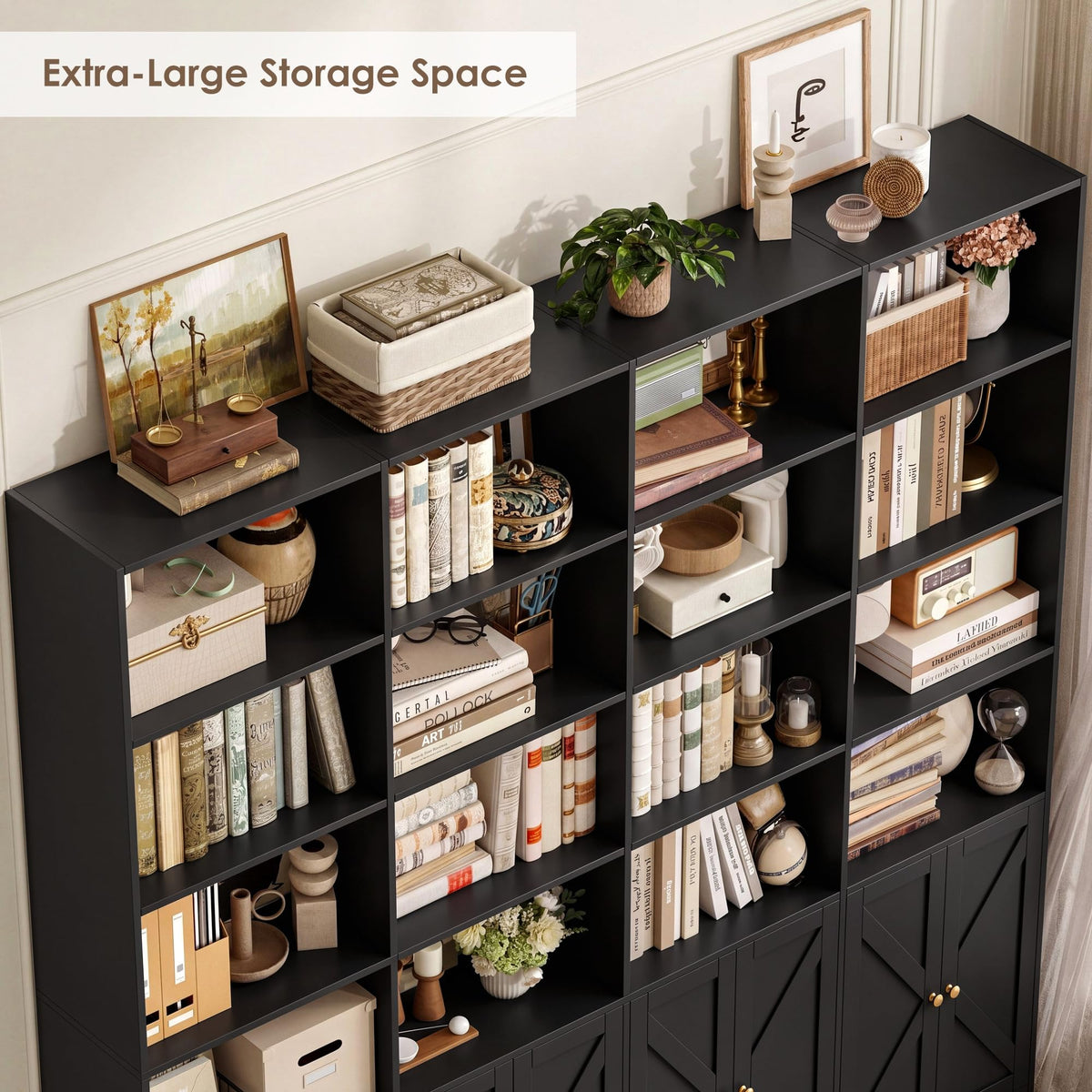 72.8" Black Bookshelf with 8 Doors T298353