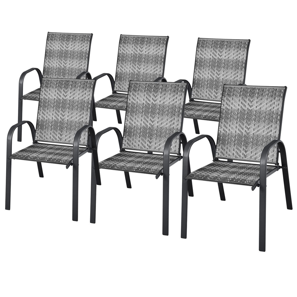 Stackable PE Wicker Patio Arm Chairs Set of 6 U405698