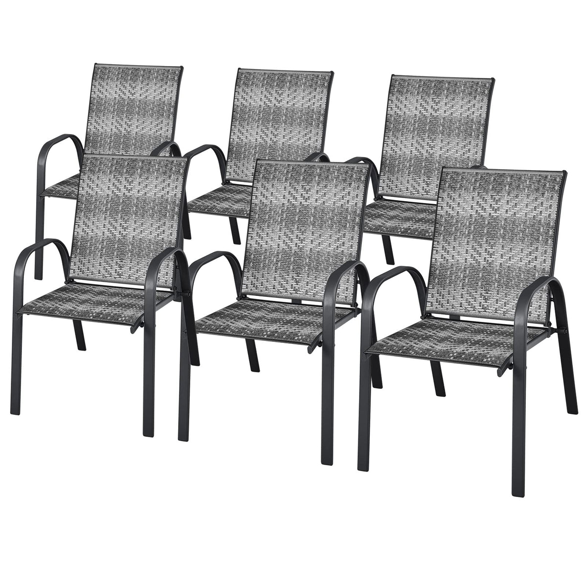 Stackable PE Wicker Patio Arm Chairs Set of 6 U405698