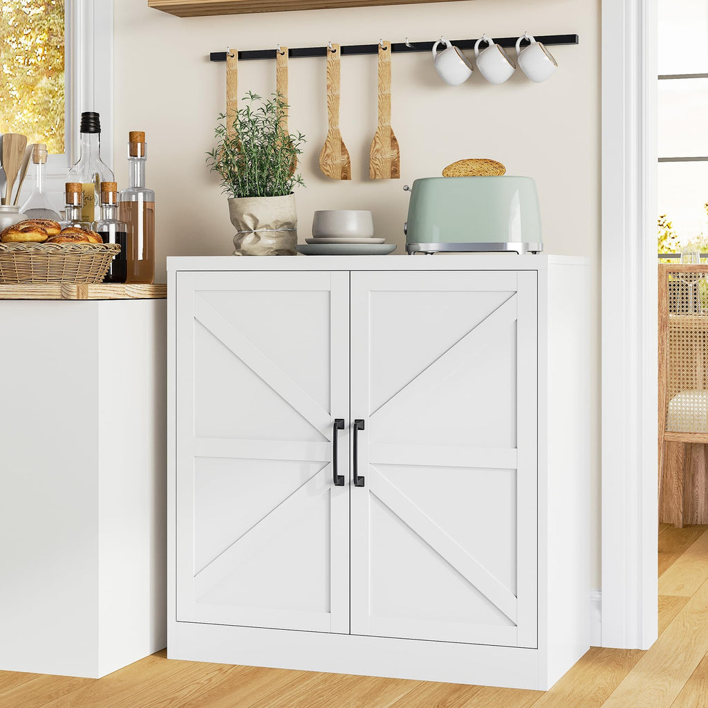 White 36" Metal Storage Cabinet with Doors and 2 Adjustable Shelves Y48380