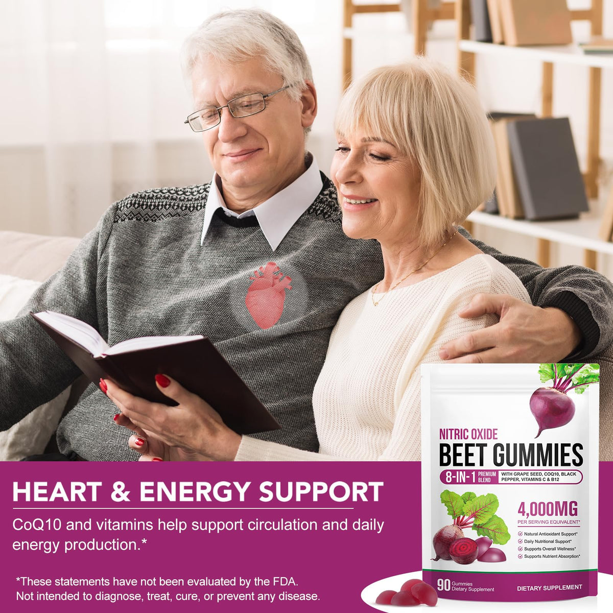 Beetroot Gummies 90 Gummies Beetroot Extract Supplement with COQ10 Vitamin C B12 Grape Seed Extract U547