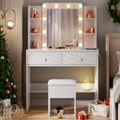 White Vanity Desk with Lighted Mirror and Chair Z534