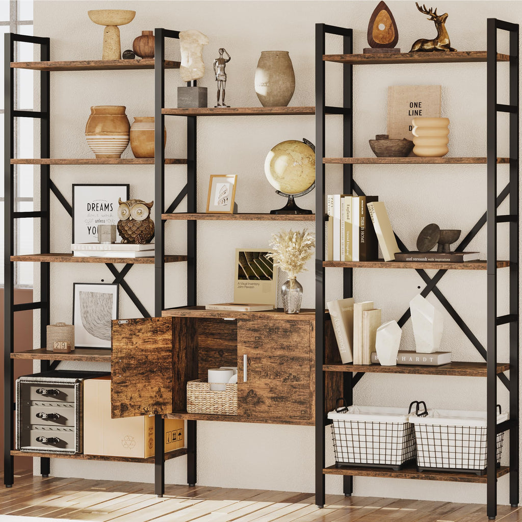 70 x 70" 5 Tier Bookcase with Storage Cabinet Rustic Brown S5960