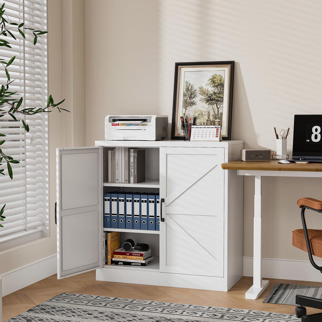 White 36" Metal Storage Cabinet with Doors and 2 Adjustable Shelves Y48380