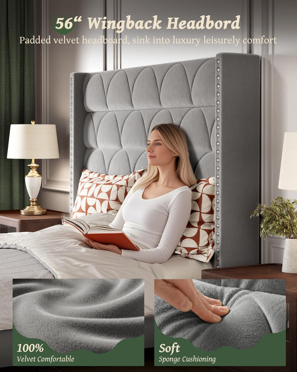 Queen Size Velvet Upholstered Platform Bed Frame X3083