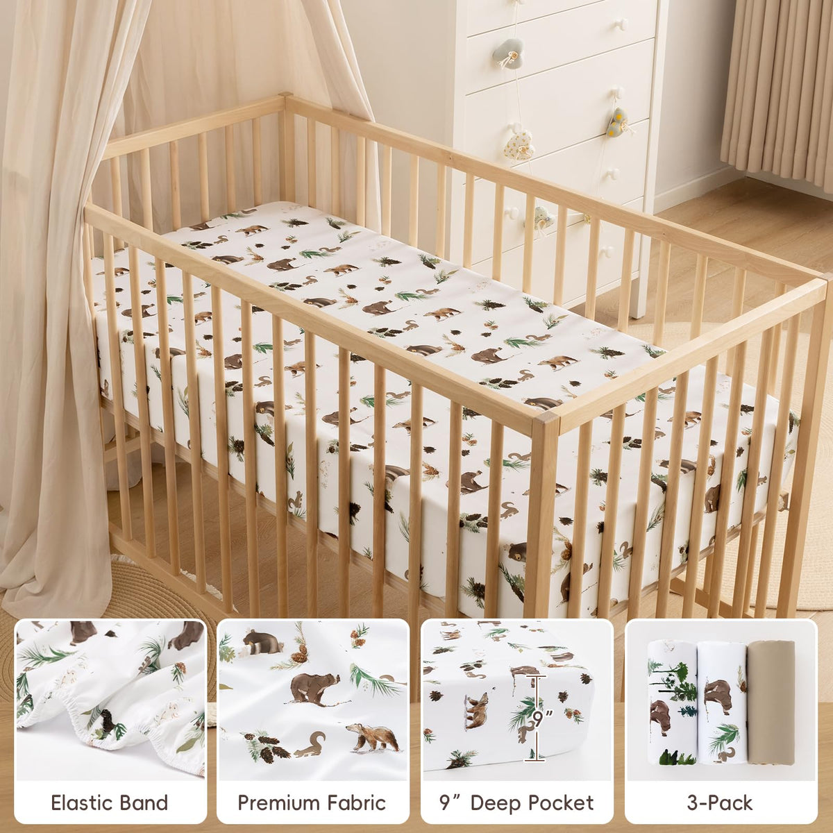 3 Pack Ultra Soft Breathable Fitted Crib Sheets 28x52 Inch R296