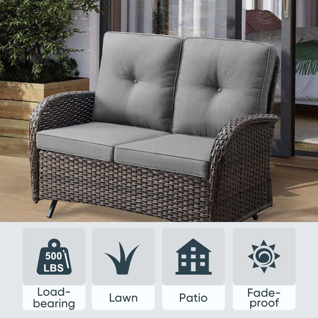 Brown 2 Seater Wicker Outdoor Glider Bench T6868