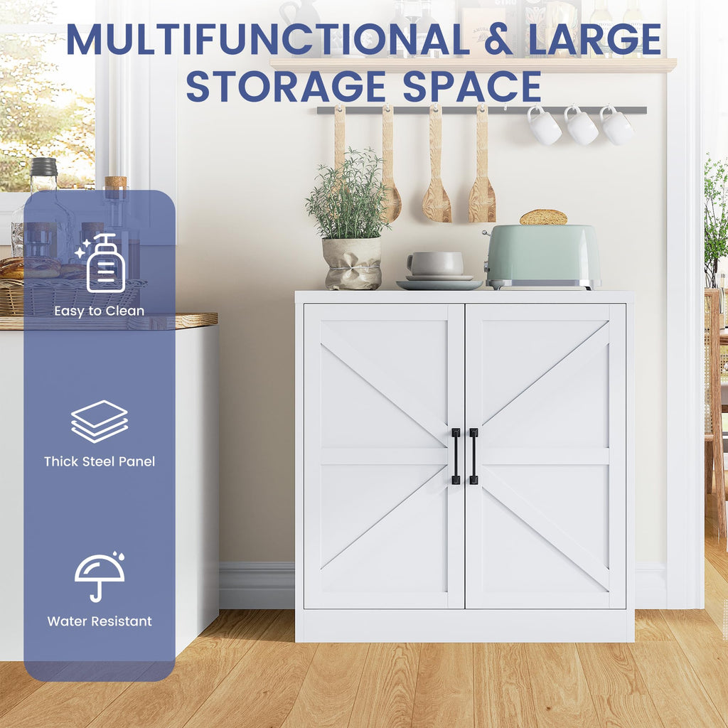White 36" Metal Storage Cabinet with Doors and 2 Adjustable Shelves Y48380