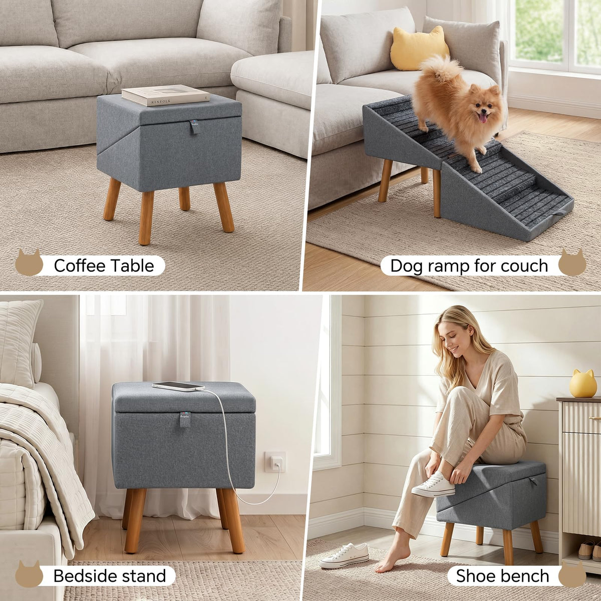 2-in-1 Wooden Pet Stairs & Ottoman C69183