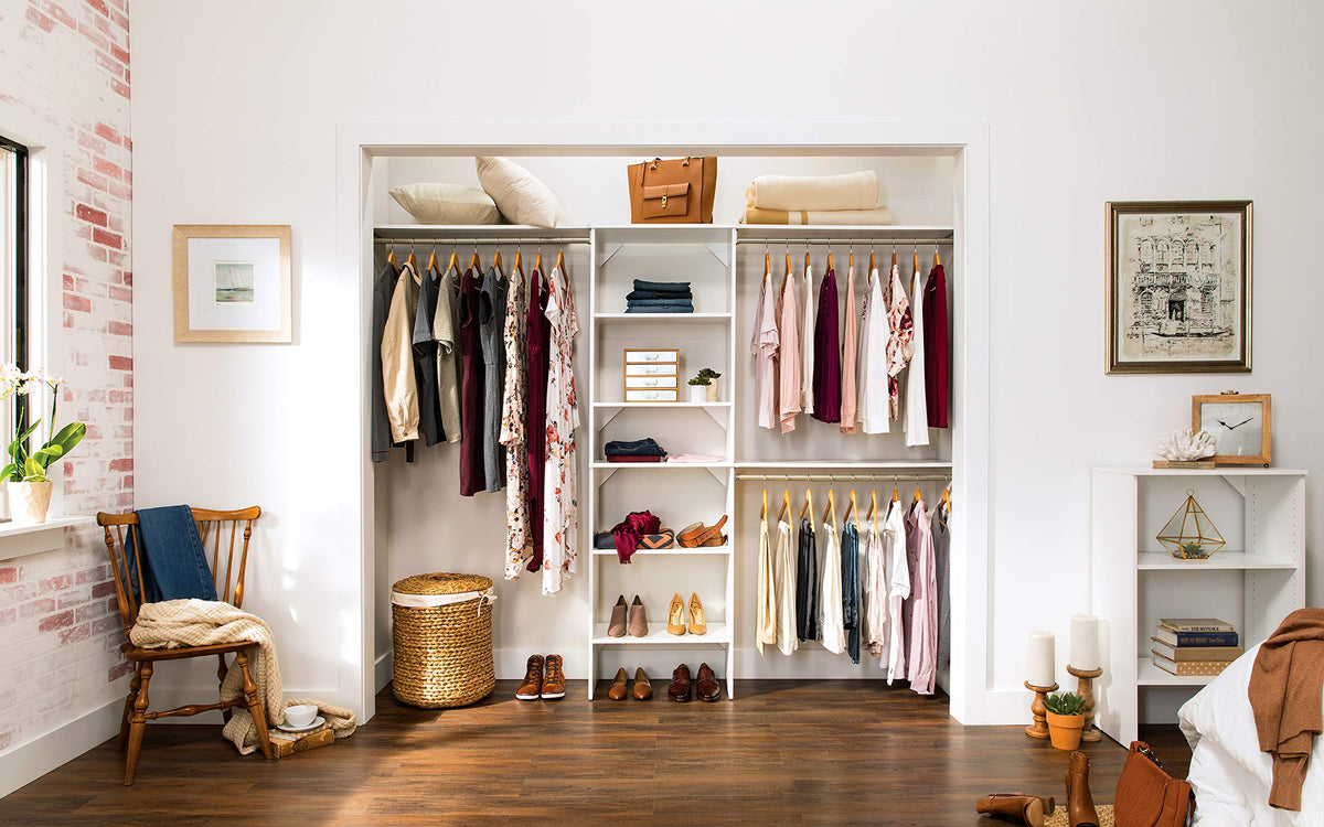 Wood Closet Organizer System with Tower and 3 Hang Rods and Shelving X307