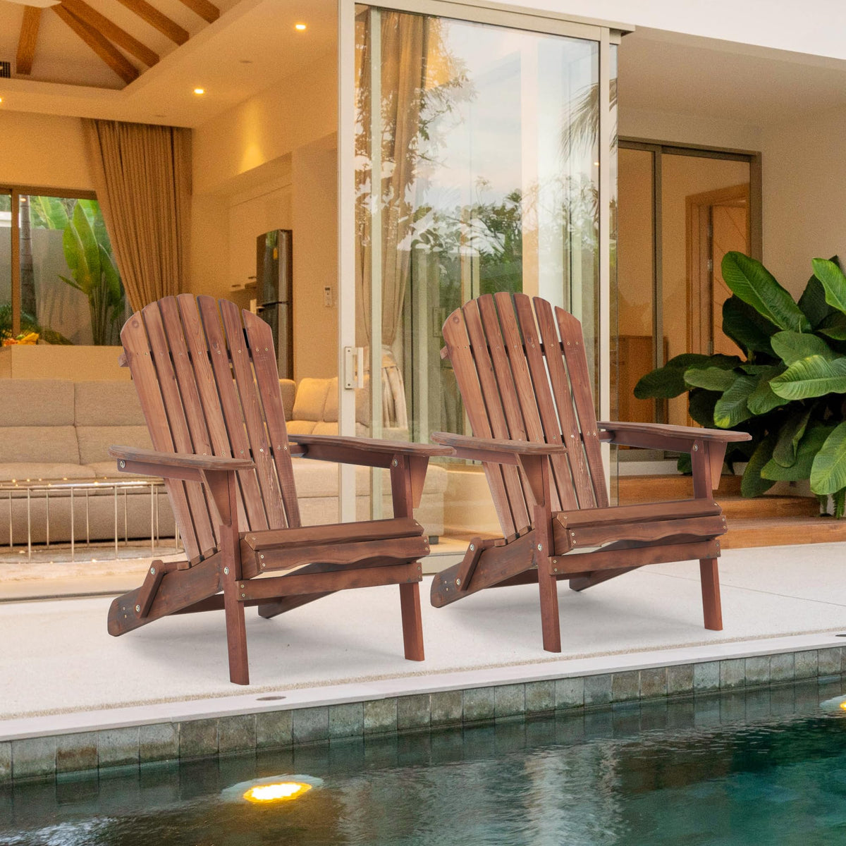 Folding Adirondack Chairs Set of 2 Solid Cedar Wood R221714