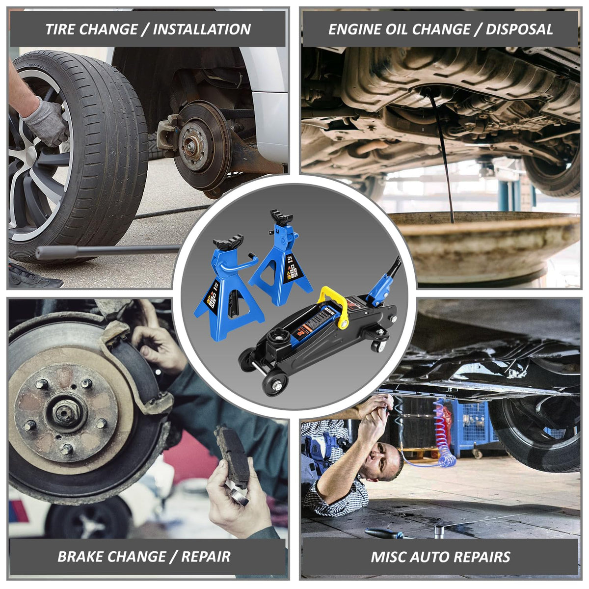 2 Ton Car Jack and Stands Kit Blue B8000