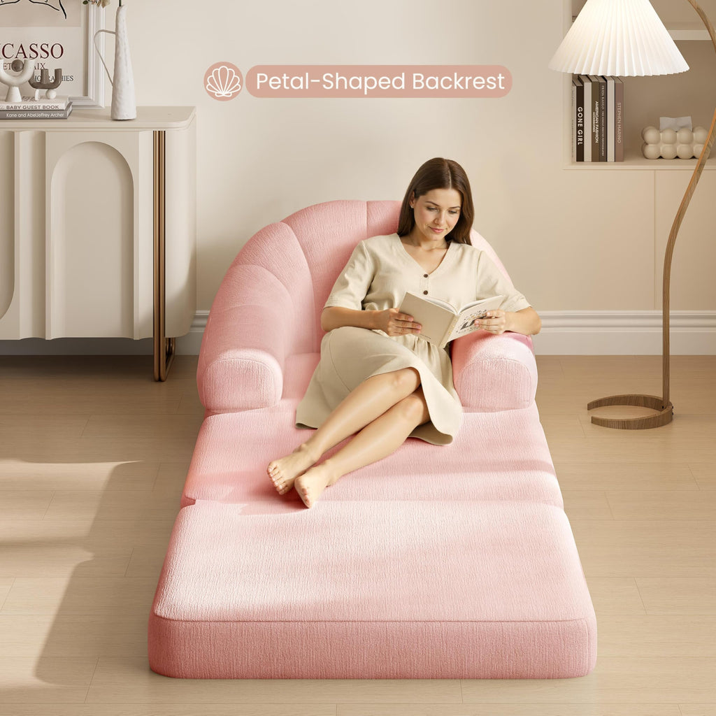 Pink Chenille Convertible Sofa Bed P22716