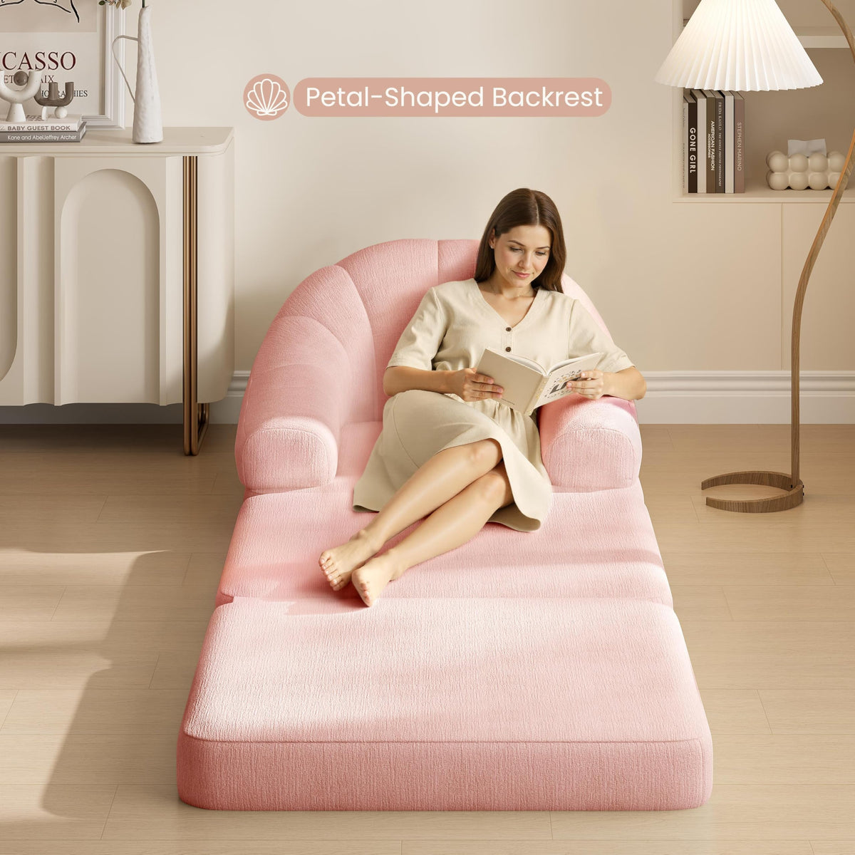Pink Chenille Convertible Sofa Bed P22716