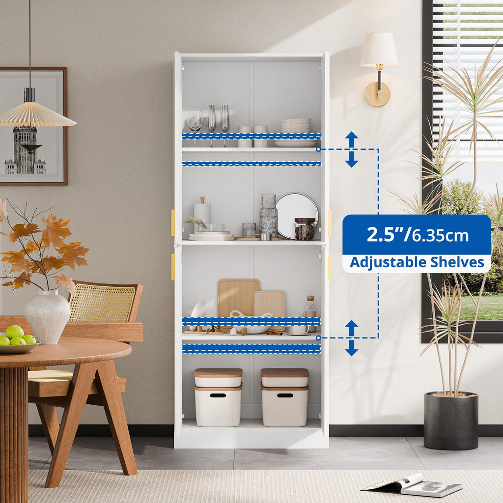 White Wood Storage Cabinet with Doors and Shelves B143