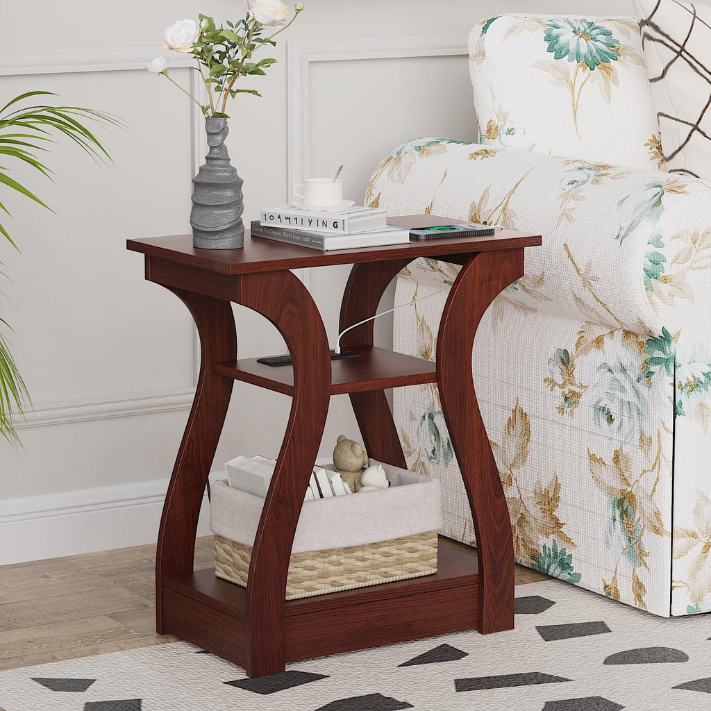 Cherry End Tables Set of 2 with Charging Station R22378